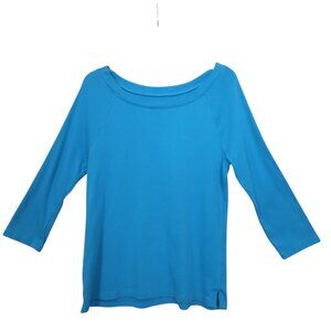 Talbots | Blue 3/4 Sleeve Tee Shirt Boatneck Pima Cotton | Size L